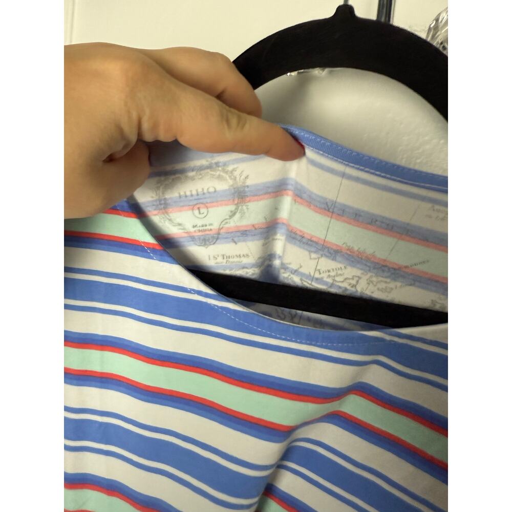 Hiho Dress Large Nautical Blue Striped 3/4 Sleeves Preppy Chic Summer Coastal - Picture 3 of 6